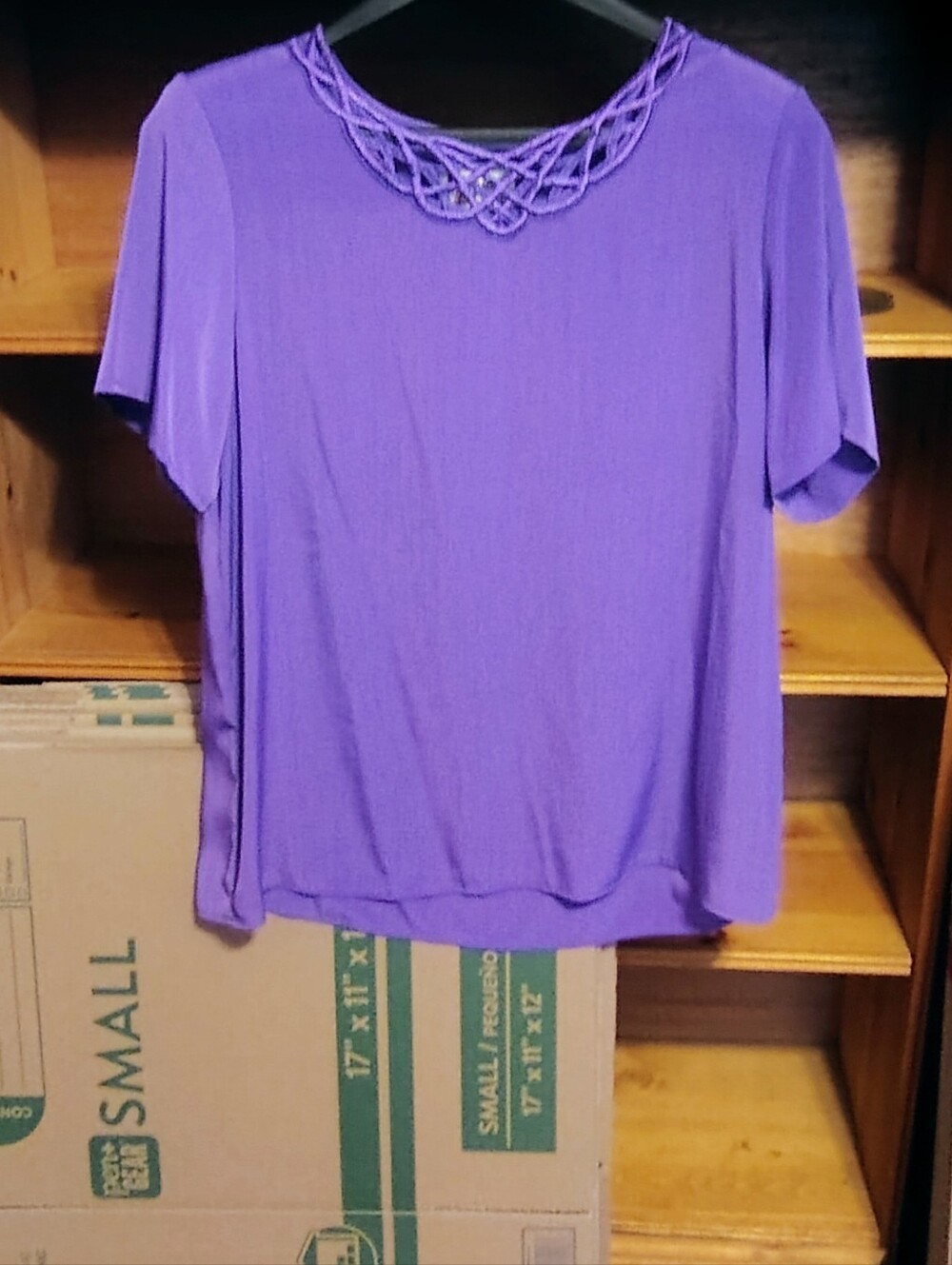 Purple Women's Short-Sleeve Top with Decorative Neckline